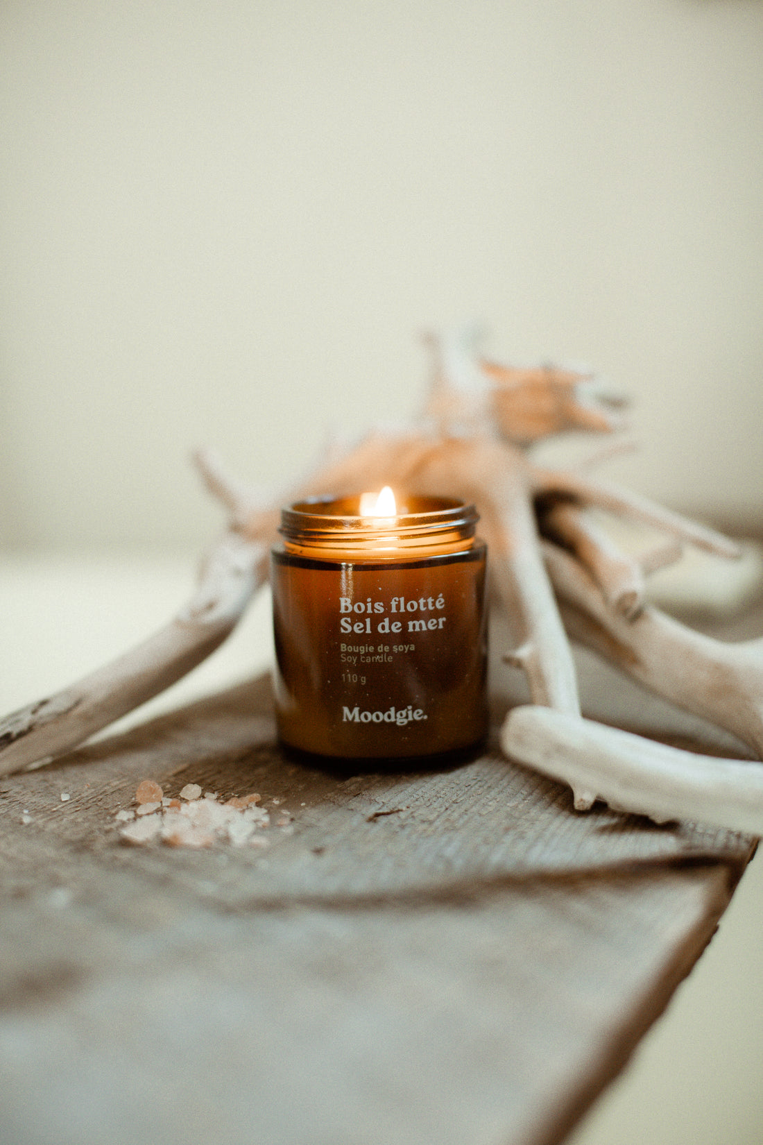 Bougie - Bois flotté + sel de mer